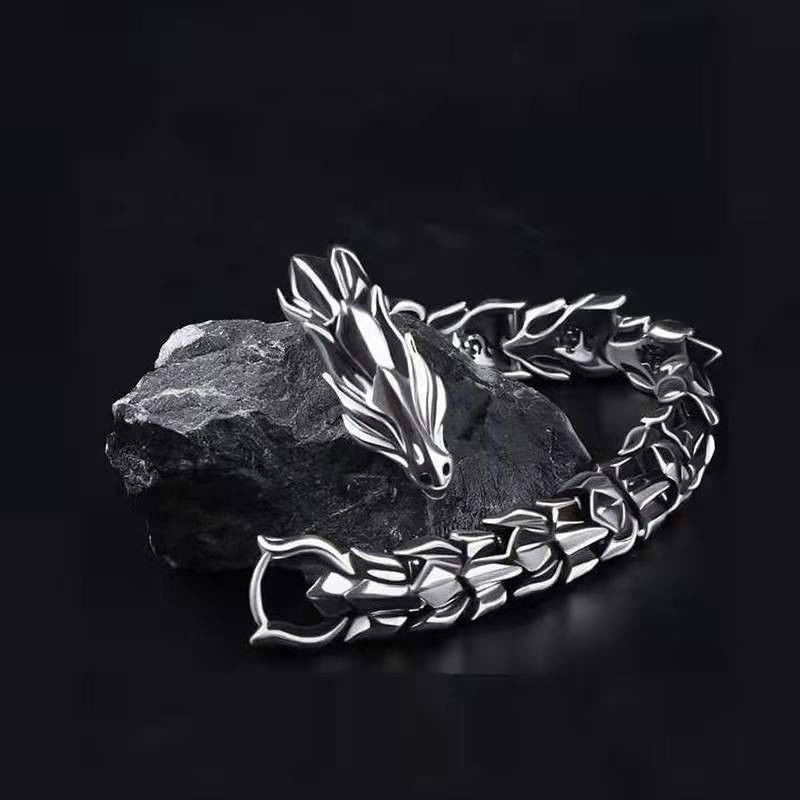 dragon titanium bracelet taoist kaiguang amulet men spiritual shield energy cleansing protection black background