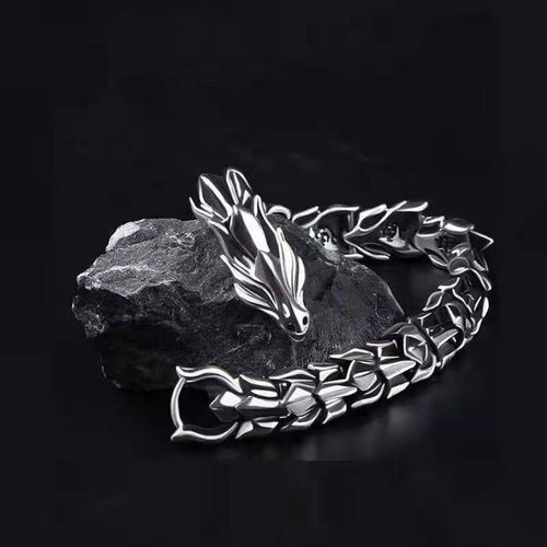 dragon titanium bracelet taoist kaiguang amulet men spiritual shield energy cleansing protection black background
