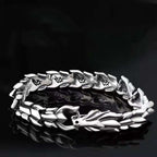 dragon titanium bracelet silver chain links taoist kaiguang amulet men evil ward spiritual shield white background
