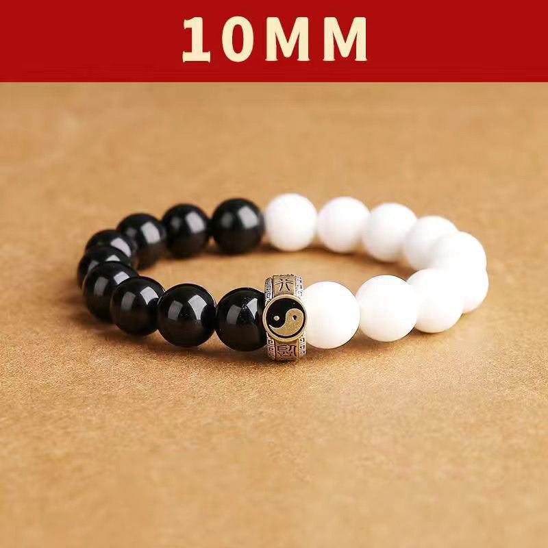 feng shui bracelet 10mm bead size black obsidian and white turquoise yin yang bracelet detail
