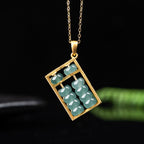 jade abacus pendant green nature background gold frame taoist kaiguang fortune turn wealth