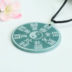 natural jade Shan-Gui coin pendant taoist kaiguang amulet spiritual protection jewelry floral display