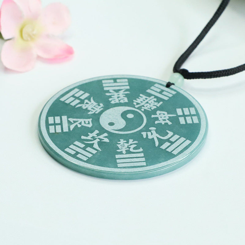 natural jade Shan-Gui coin pendant taoist kaiguang amulet spiritual protection jewelry floral display