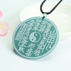 jade Shan-Gui coin pendant front view taoist yin yang symbol kaiguang amulet evil ward white background