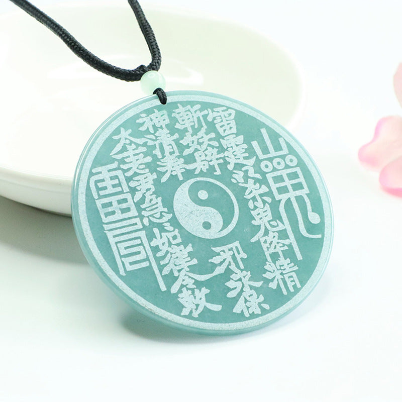 natural jade Shan-Gui coin pendant side view blue-green jade texture taoist kaiguang amulet protection