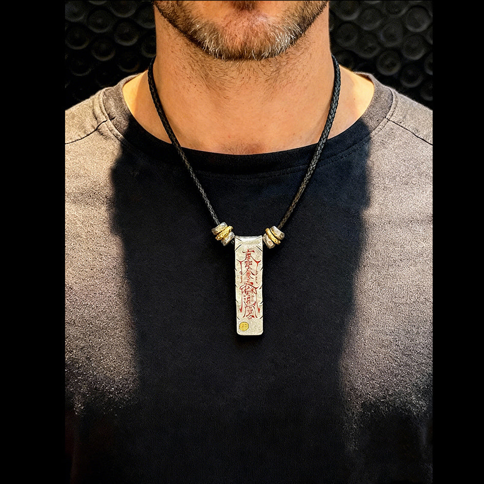 Protection Fortune Talisman Pendant - Dual-Sided Cinnabar Silver Necklace