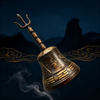Kai Guang blessed Taoist Sanqing bell with three-prong handle and Bagua motifs