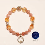 Leo zodiac orange sunstone and citrine crystal healing bracelet with gold crown constellation charm Taoist KaiGuang abundance manifestation spiritual jewelry