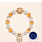 Libra zodiac moonstone and citrine crystal healing bracelet with gold moonstone clasp and scales constellation charm Taoist KaiGuang love manifestation spiritual jewelry