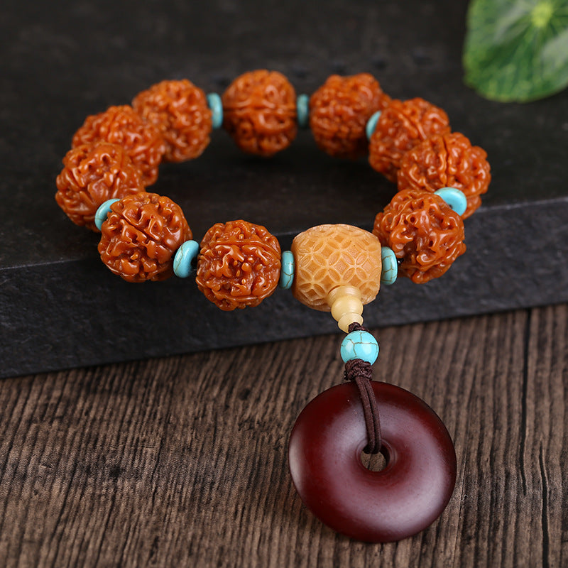 Full view of the walnut bracelet representing divine protection and authority.