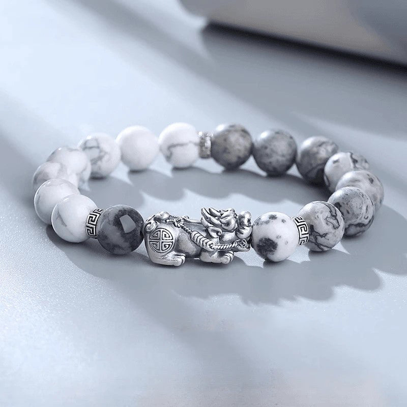 natural map stone pixiu bracelet white background taoist kaiguang wealth fortune unique stone pattern