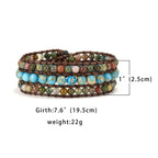 Matte gemstone triple wrap bracelet size chart showing 19.5cm girth and 2.5cm width natural stone beads