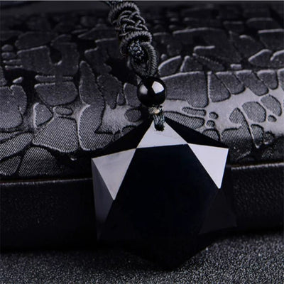 Obsidian Six Star Evil Warding Pendant | Taoist KaiGuang Blessing
