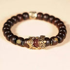 pixiu thunder wood bracelet flat lay natural wood beads pure yang protection kaiguang ritual