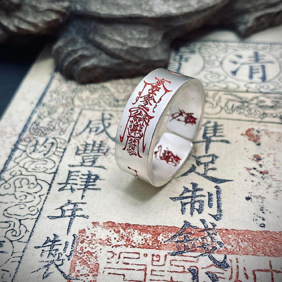 protection ring engraved with talisman symbols for blocking negative energy and spiritual protection