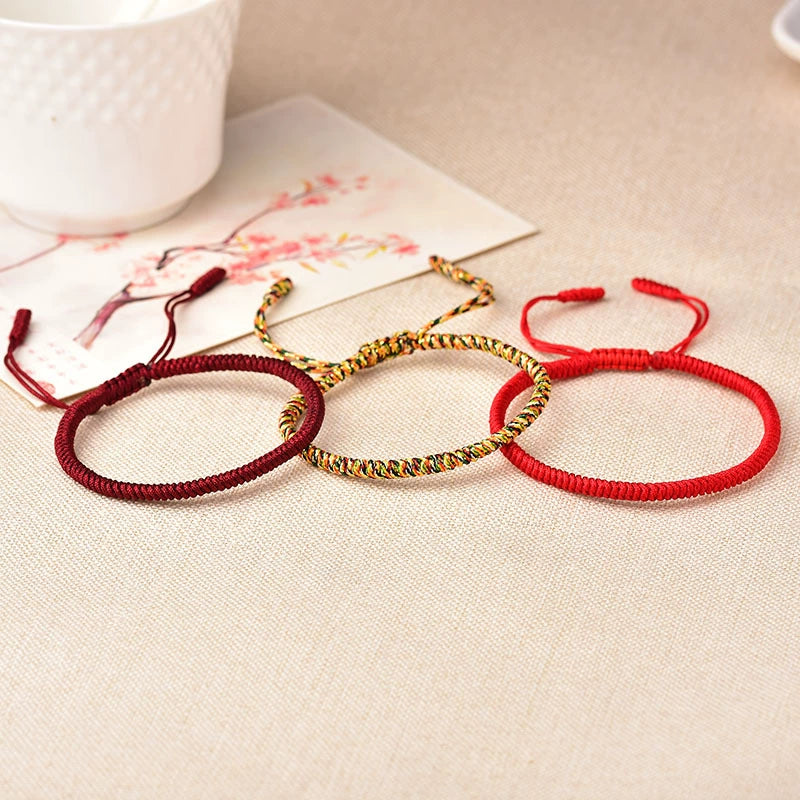 red rope vajra knot bracelet three pieces side by side taoist kaiguang evil ward protection sacred knot display