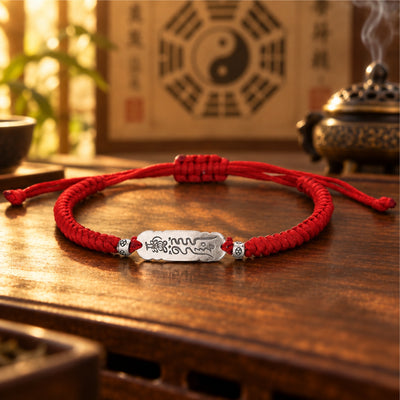 Silver Luck Talisman Red String Bracelet | Taoist KaiGuang