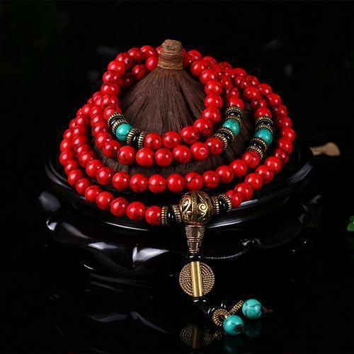 Consecrated Red Turquoise 108 mala beads for grounding and stability.