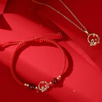 Snake Year Taoist KaiGuang Bracelet and Necklace Set Red Cord Golden Snake Zodiac Protection Gift