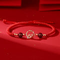  Snake Year Taoist KaiGuang Red Cord Bracelet with Golden Snake Charm and Black Agate Beads