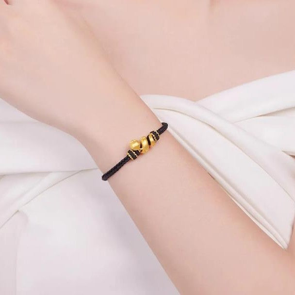 Woman Wearing Snake Zodiac Taoist KaiGuang Black Cord Bracelet Spiritual Guardian Women
