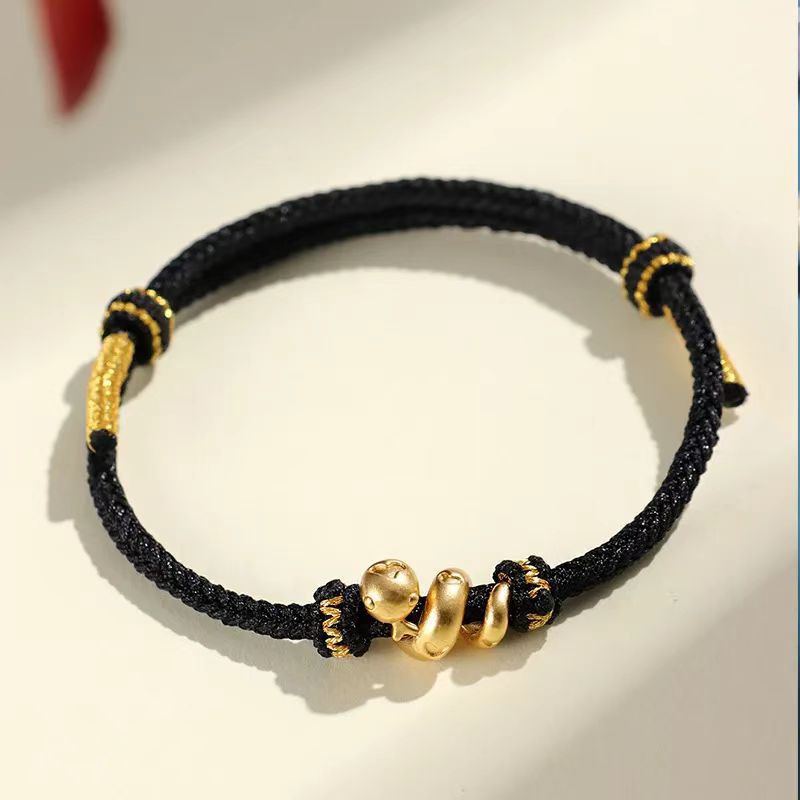  Snake Zodiac Taoist KaiGuang Black Cord Bracelet Gold Snake Pendant Longhu Mountain Consecrated