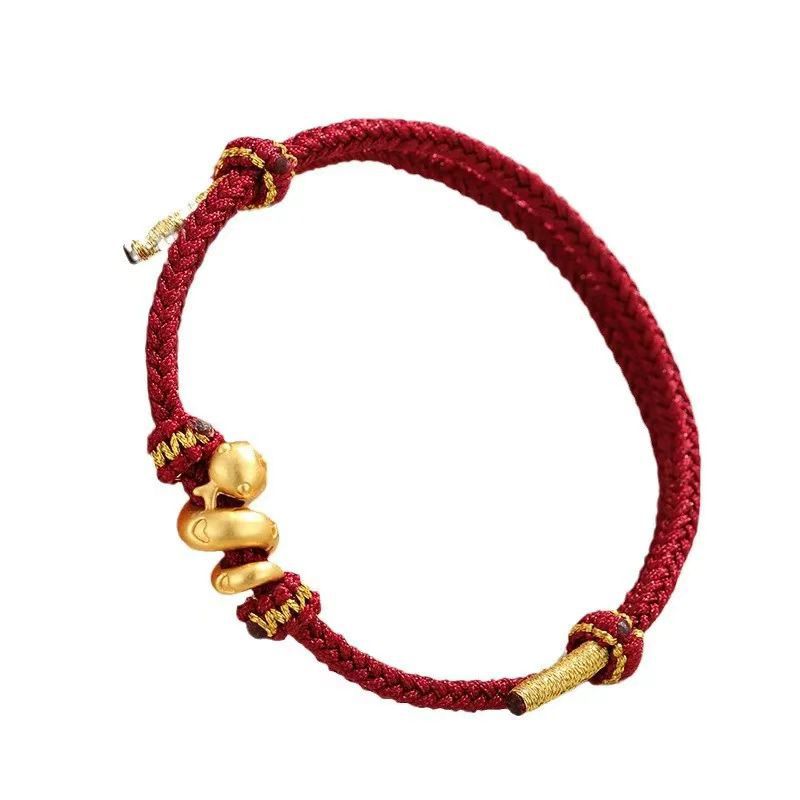  Woman Wearing Snake Zodiac KaiGuang Red Cord Bracelet Taoist Protection Fortune Women