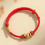 Snake Zodiac KaiGuang Red Cord Bracelet Gold Beads Taoist Consecrated Fortune Protection