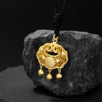 Taiji aura peace lock pendant gold and silver versions worn on woman neck black background Taoist KaiGuang protection fortune turning necklace