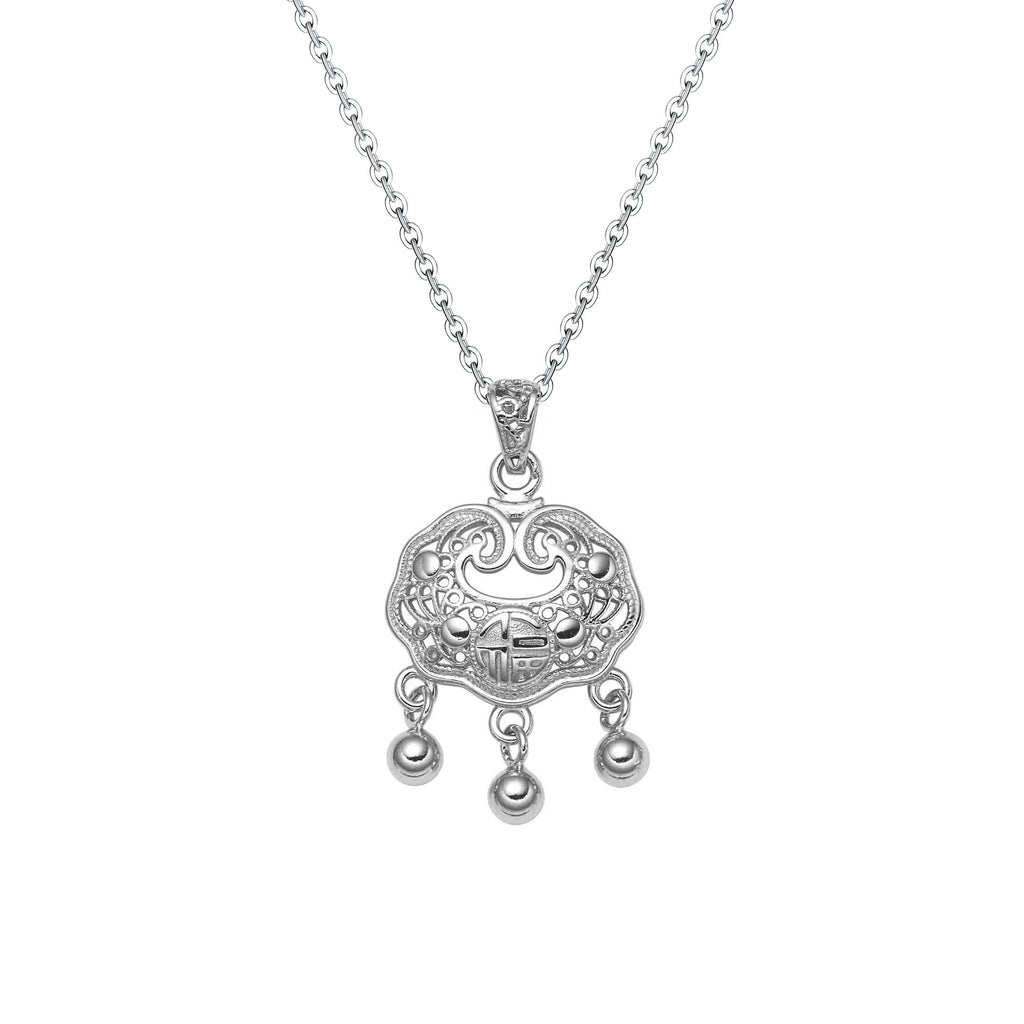 Taiji aura peace lock silver pendant on silver chain necklace white background Taoist KaiGuang protection fortune turning eastern talisman