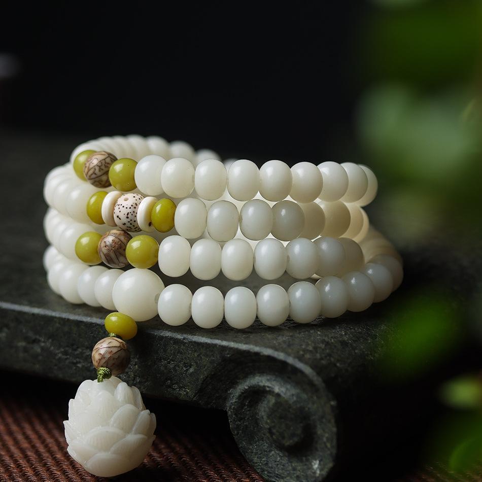 Consecrated White Jade Bodhi 108 mala beads for mind reset and mental clarity.
