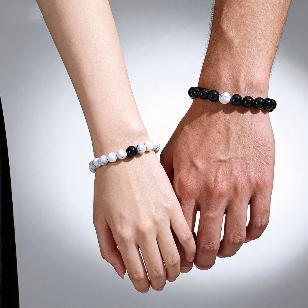 Taoist KaiGuang yin yang couple bracelet his and hers — matching bracelet worn together love connection feng shui protection