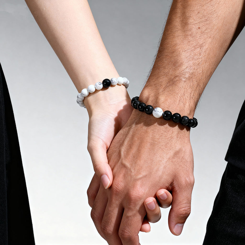Taoist KaiGuang yin yang his and hers matching couple bracelet — male female wrist wear relationship harmony love protection
